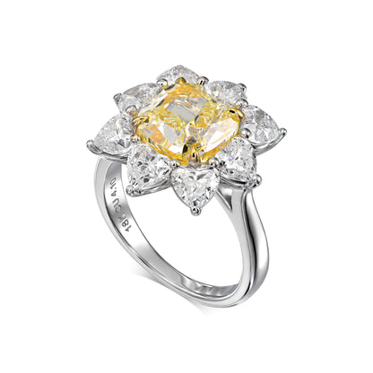 18k White Gold Statement Ring With 4.10 TCW - Natural Fancy Colored Diamond Main Stone