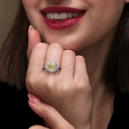 18K White Gold Ring With 3.93 TCW Natural Diamond - Natural Fancy Colored Diamond Main Stone
