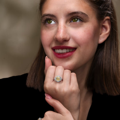 18K White Gold Ring With 3.93 TCW Natural Diamond - Natural Fancy Colored Diamond Main Stone