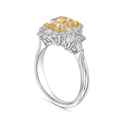 18K White Gold Ring With 3.93 TCW Natural Diamond - Natural Fancy Colored Diamond Main Stone