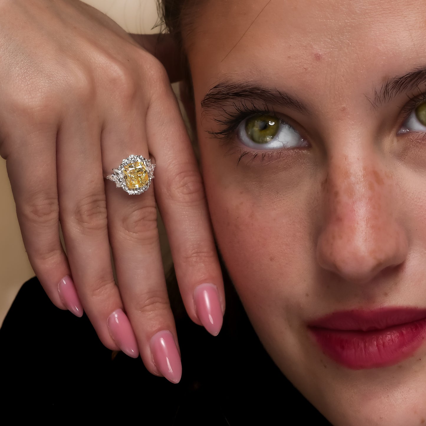 18K White Gold Ring With 3.93 TCW Natural Diamond - Natural Fancy Colored Diamond Main Stone