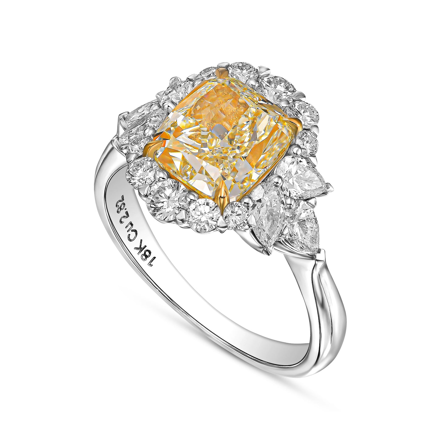 18K White Gold Ring With 3.93 TCW Natural Diamond - Natural Fancy Colored Diamond Main Stone