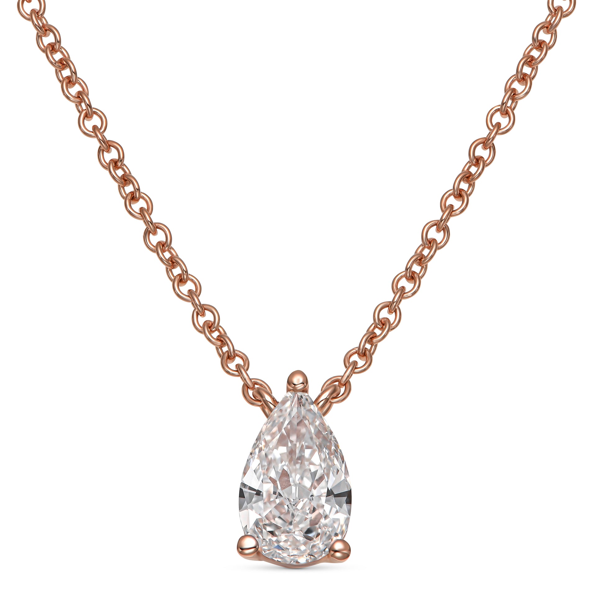 0.54 ct Pear Shape Natural Diamond in 14k Rose Gold Solitaire Pendant