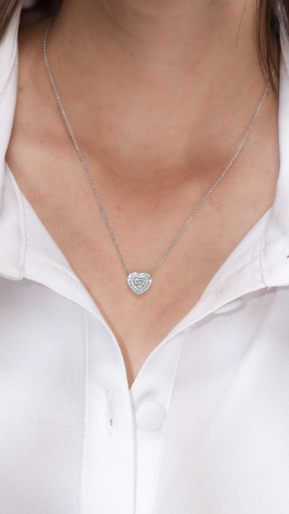 14K White Gold Heart Pendant Necklace With 0.59 TCW Natural Diamond