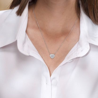 14K White Gold Heart Pendant Necklace With 0.59 TCW Natural Diamond