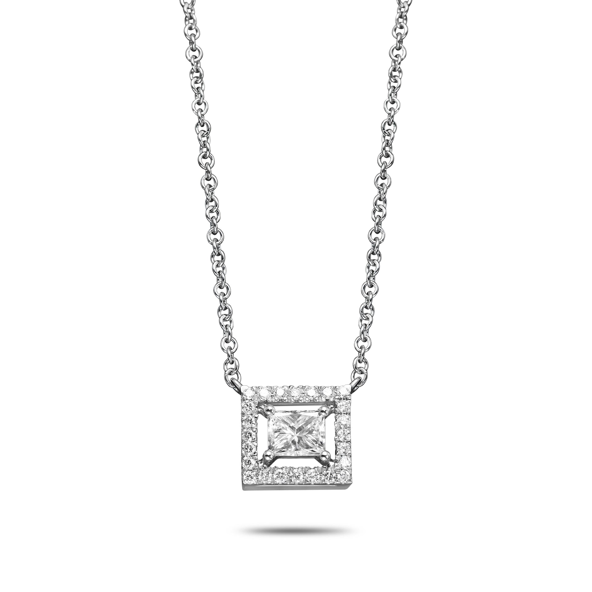 14K White Pendant Necklace With 0.31 TCW Natural Diamond
