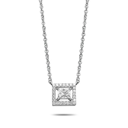 14K White Pendant Necklace With 0.31 TCW Natural Diamond