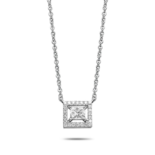 14K White Pendant Necklace With 0.31 TCW Natural Diamond