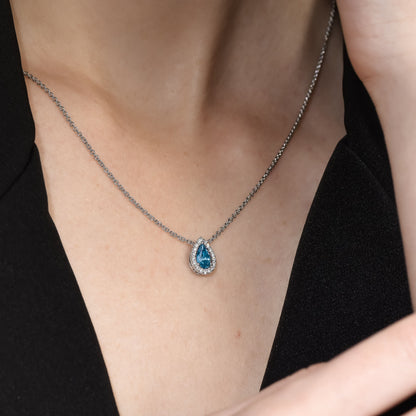 0.58 tcw Pear Shape Fancy Intense Blue in 14k Halo Pendant