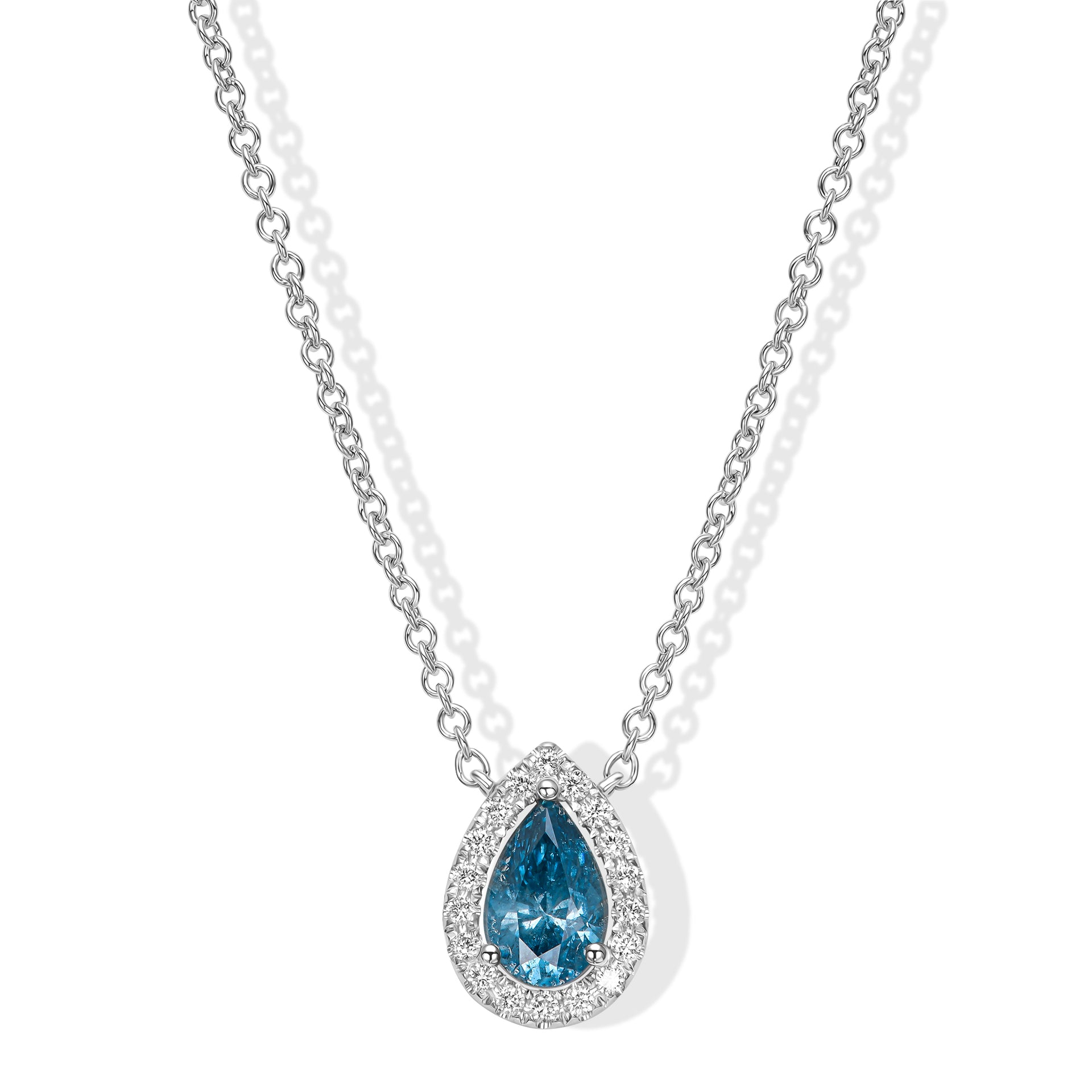 14K White Pendant Necklace With 0.58 TCW - Natural Fancy Colored Diamond Main Stone
