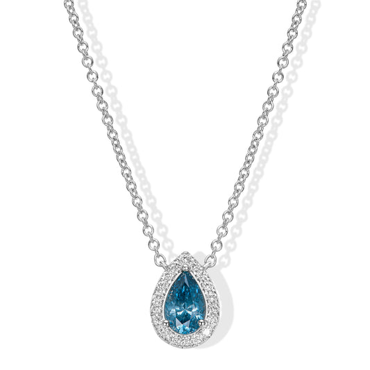14K White Pendant Necklace With 0.58 TCW - Natural Fancy Colored Diamond Main Stone