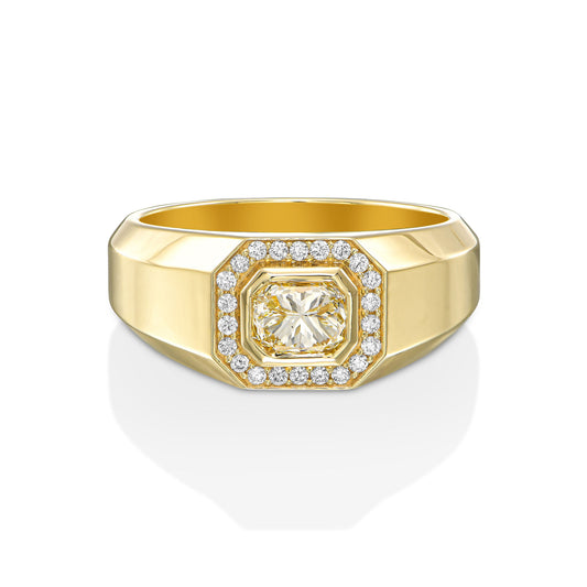 18k Yellow Gold Statement Ring With 1.00 Carat Radiant Cut Natural Diamond