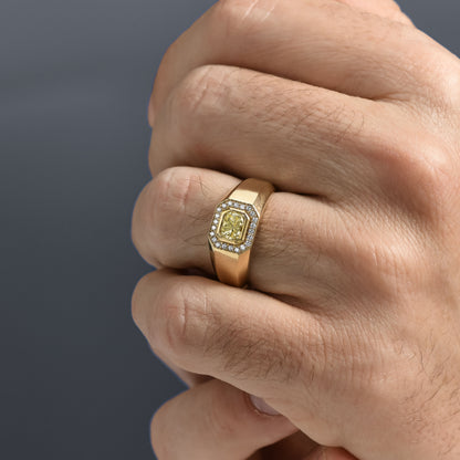 18k Yellow Gold Statement Ring With 1.00 Carat Radiant Cut Natural Diamond