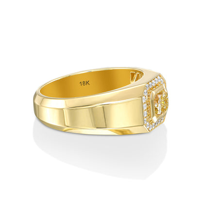 18k Yellow Gold Statement Ring With 1.00 Carat Radiant Cut Natural Diamond