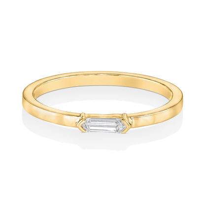 18k Yellow Gold Ring With 0.16 Carat Elongated Hexagon Shape Natural Diamond