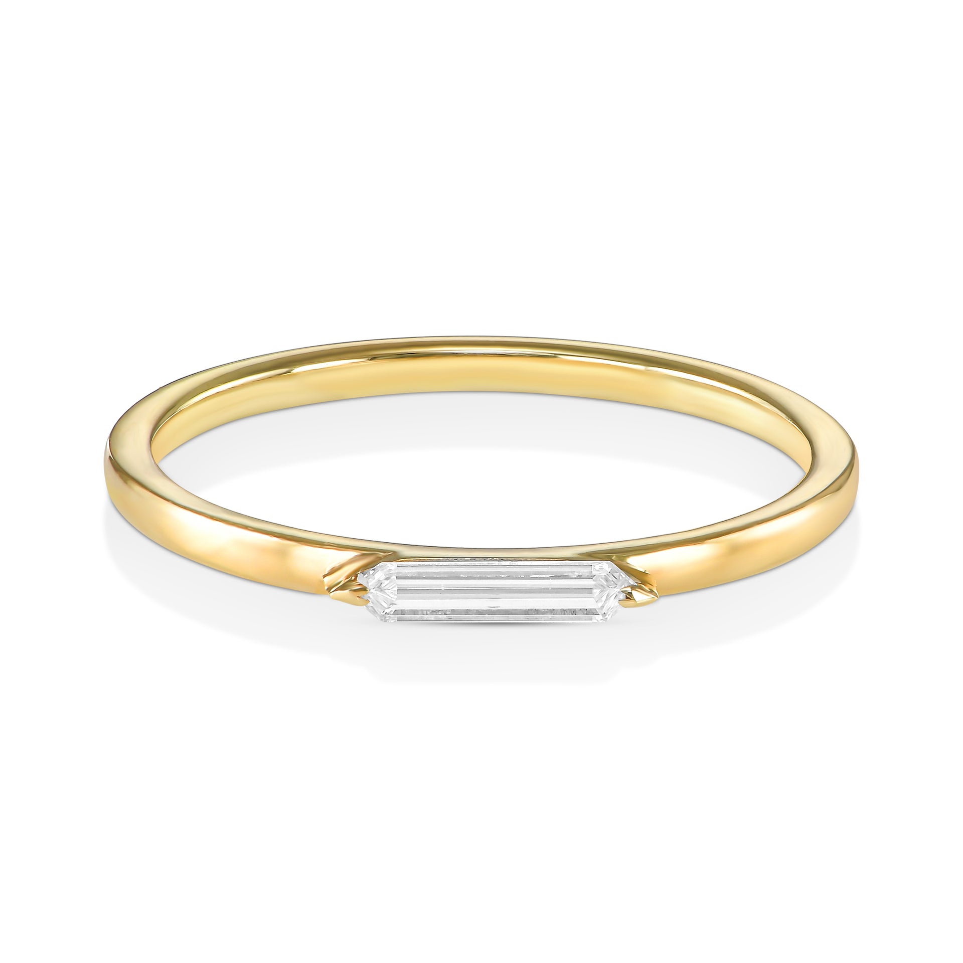 18k Yellow Gold Ring With 0.11 Carat Elongated Hexagon Shape Natural Diamond
