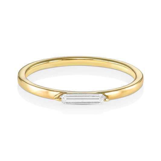 18k Yellow Gold Ring With 0.11 Carat Elongated Hexagon Shape Natural Diamond