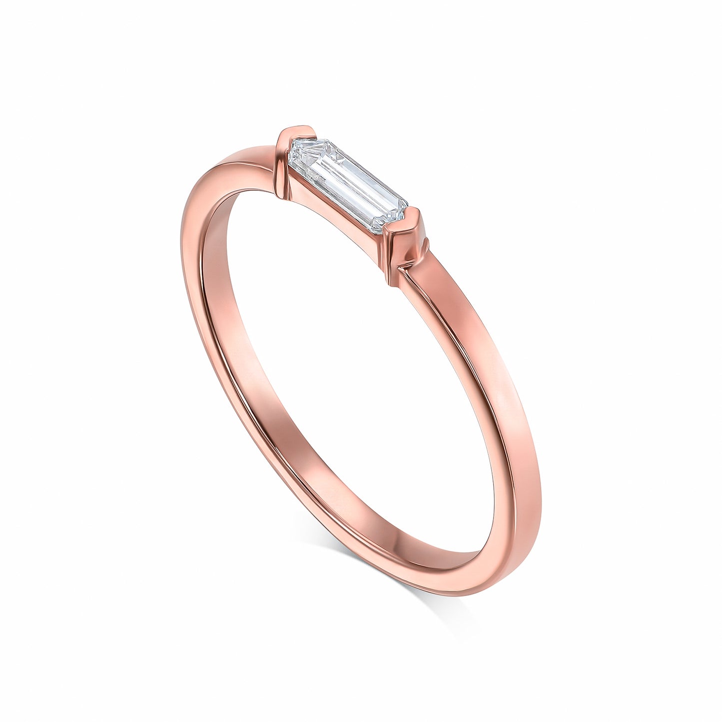 18k Rose Gold Ring With 0.16 Carat Elongated Hexagon Shape Natural Diamond