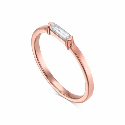 18k Rose Gold Ring With 0.16 Carat Elongated Hexagon Shape Natural Diamond
