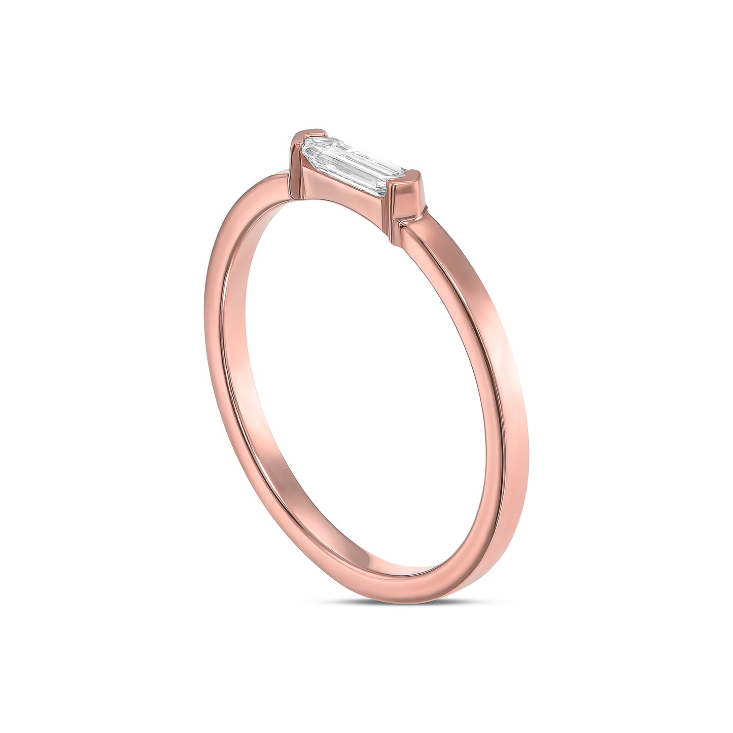 18k Rose Gold Ring With 0.16 Carat Elongated Hexagon Shape Natural Diamond