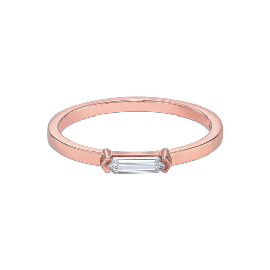 18k Rose Gold Ring With 0.16 Carat Elongated Hexagon Shape Natural Diamond