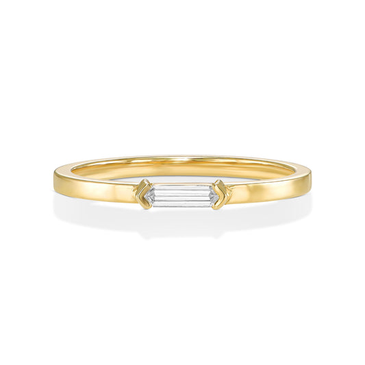 18k Yellow Gold Ring With 0.09 Carat Elongated Hexagon Shape Natural Diamond