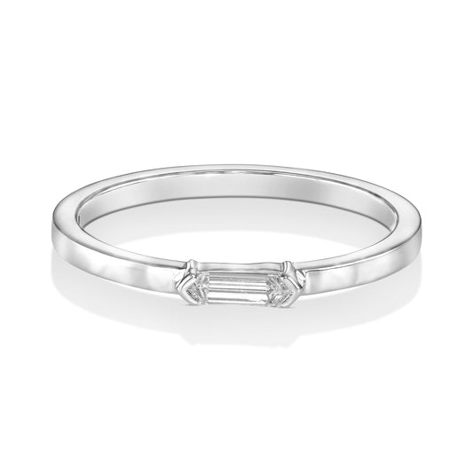 18k White Gold Ring With 0.13 Carat Elongated Hexagon Shape Natural Diamond
