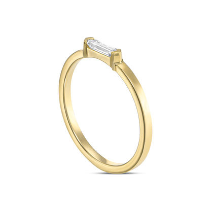 18k Yellow Gold Ring With 0.10 Carat Elongated Hexagon Shape Natural Diamond