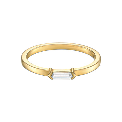 18k Yellow Gold Ring With 0.10 Carat Elongated Hexagon Shape Natural Diamond