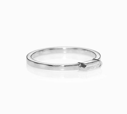 18k White Gold Ring With 0.07 Carat Elongated Hexagon Shape Natural Diamond