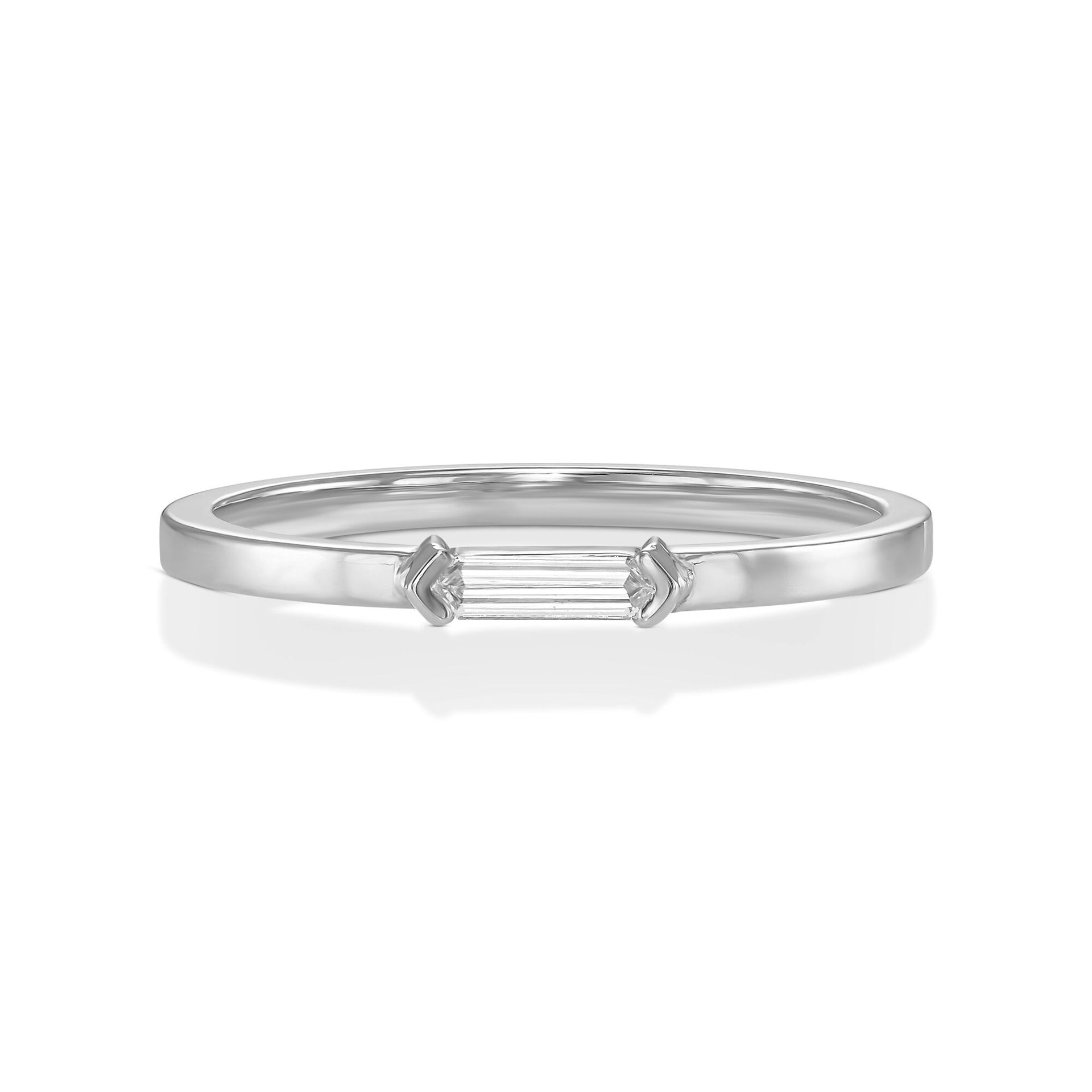 18k White Gold Ring With 0.07 Carat Elongated Hexagon Shape Natural Diamond
