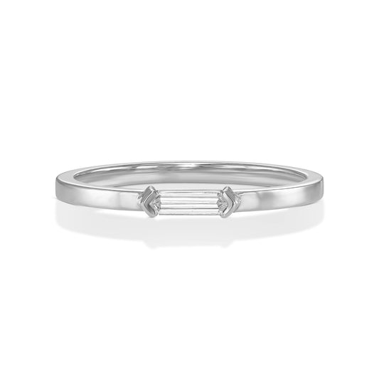 18k White Gold Ring With 0.07 Carat Elongated Hexagon Shape Natural Diamond