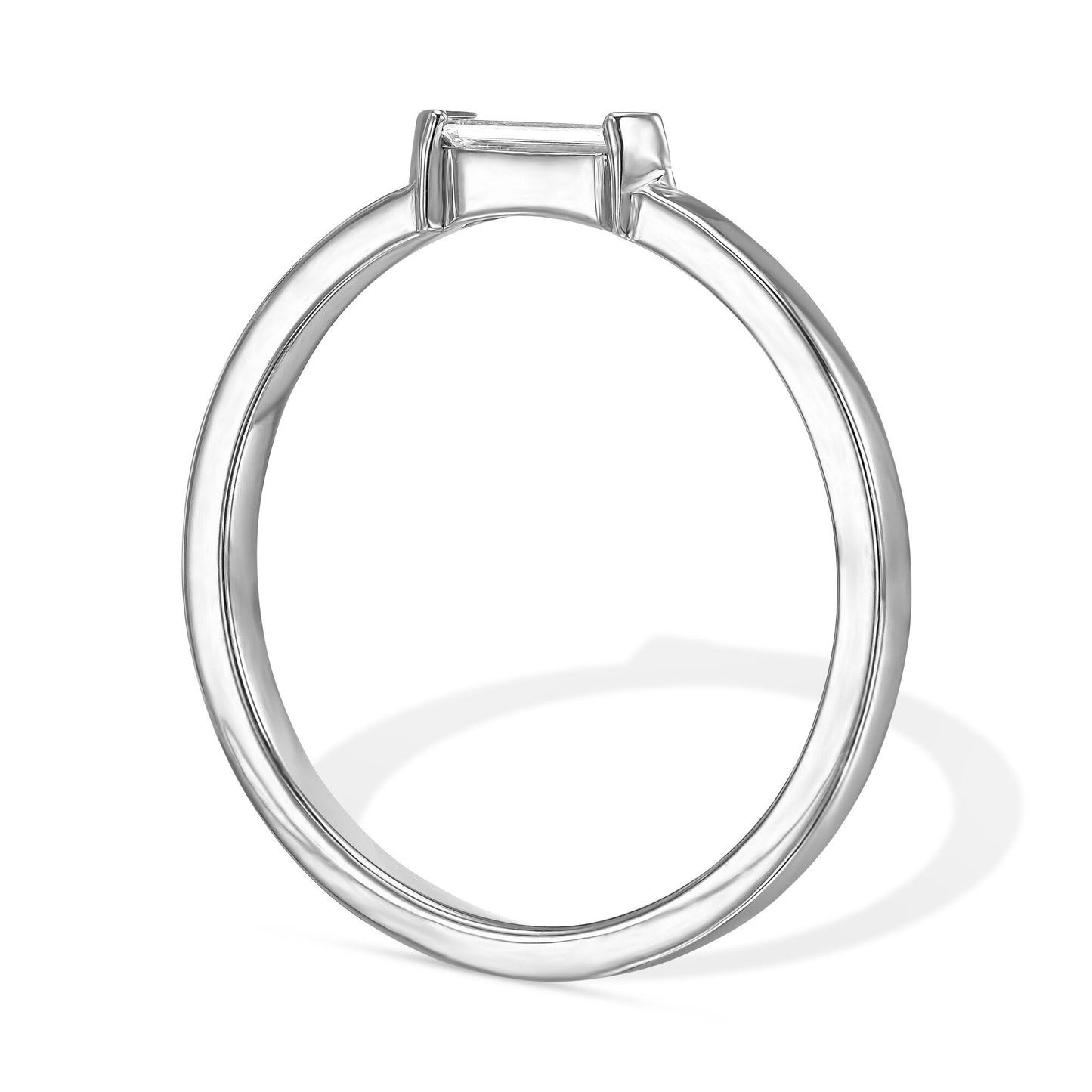 18k White Gold Ring With 0.07 Carat Elongated Hexagon Shape Natural Diamond