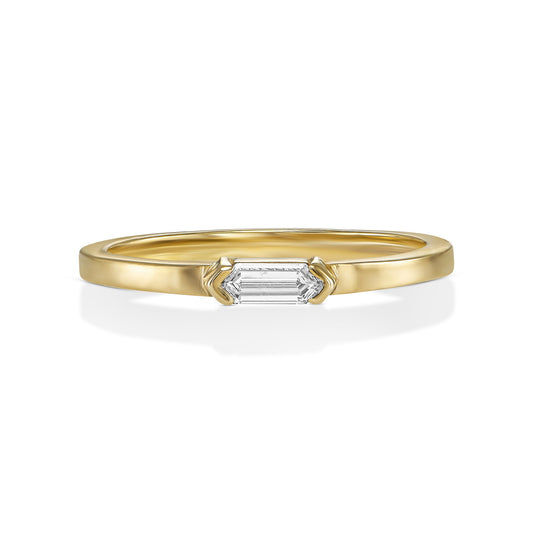 18k Yellow Gold Ring With 0.08 Carat Elongated Hexagon Shape Natural Diamond