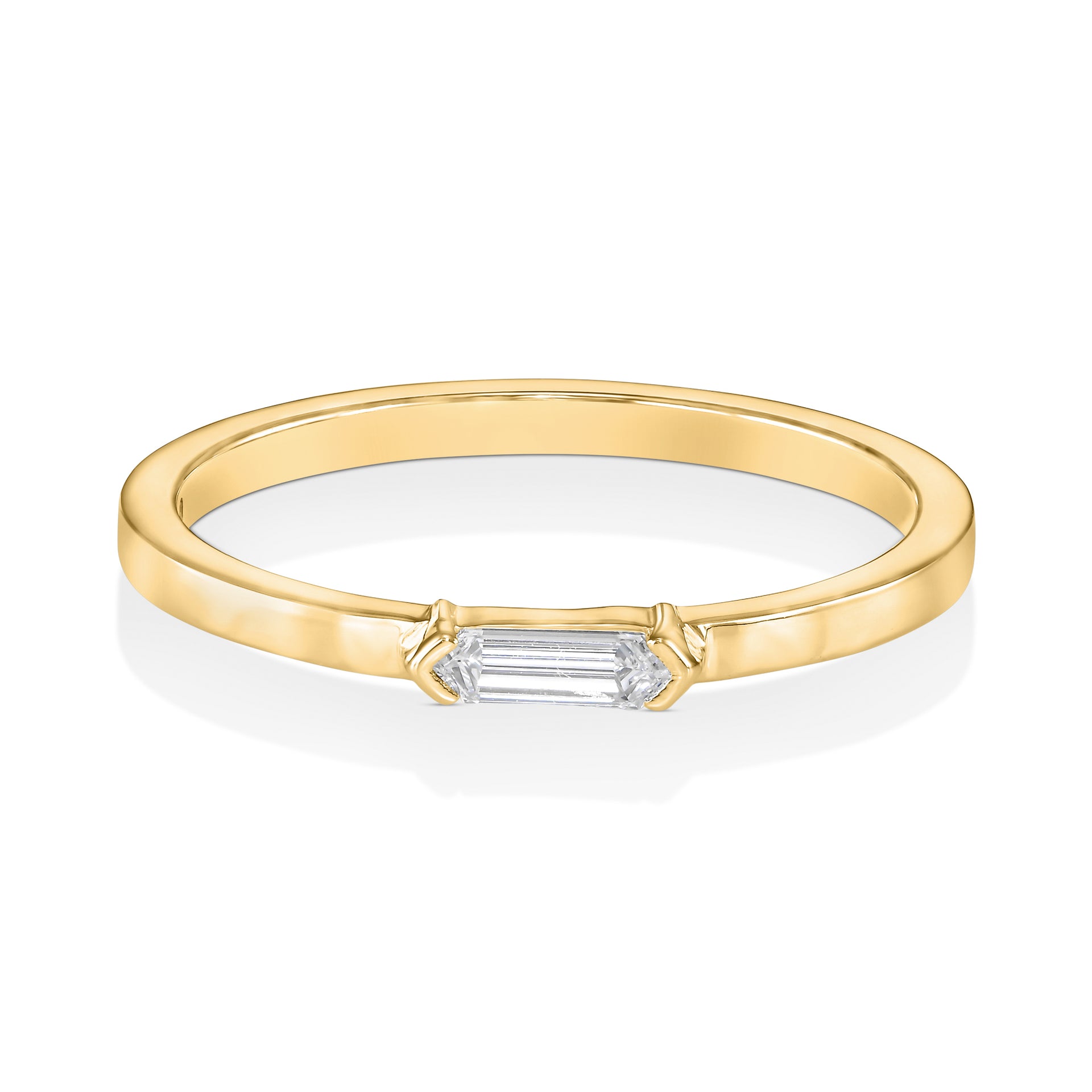 18k Yellow Gold Ring With 0.11 Carat Elongated Hexagon Shape Natural Diamond