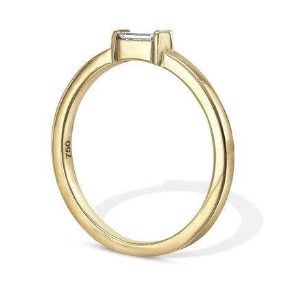 18k Yellow Gold Ring With 0.11 Carat Elongated Hexagon Shape Natural Diamond