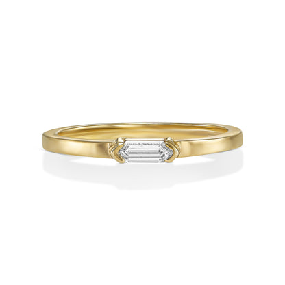 18k Yellow Gold Ring With 0.11 Carat Elongated Hexagon Shape Natural Diamond