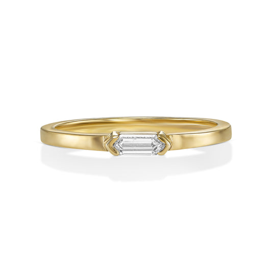 18k Yellow Gold Ring With 0.11 Carat Elongated Hexagon Shape Natural Diamond