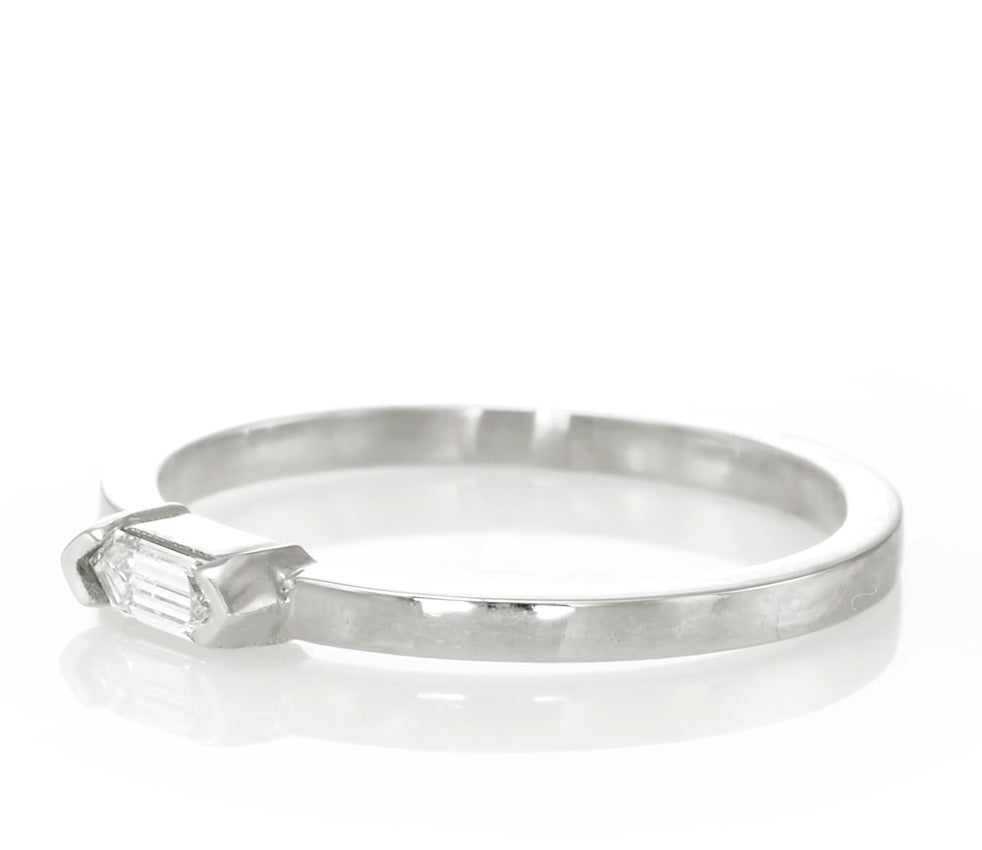 18k White Gold Ring With 0.07 Carat Elongated Hexagon Shape Natural Diamond