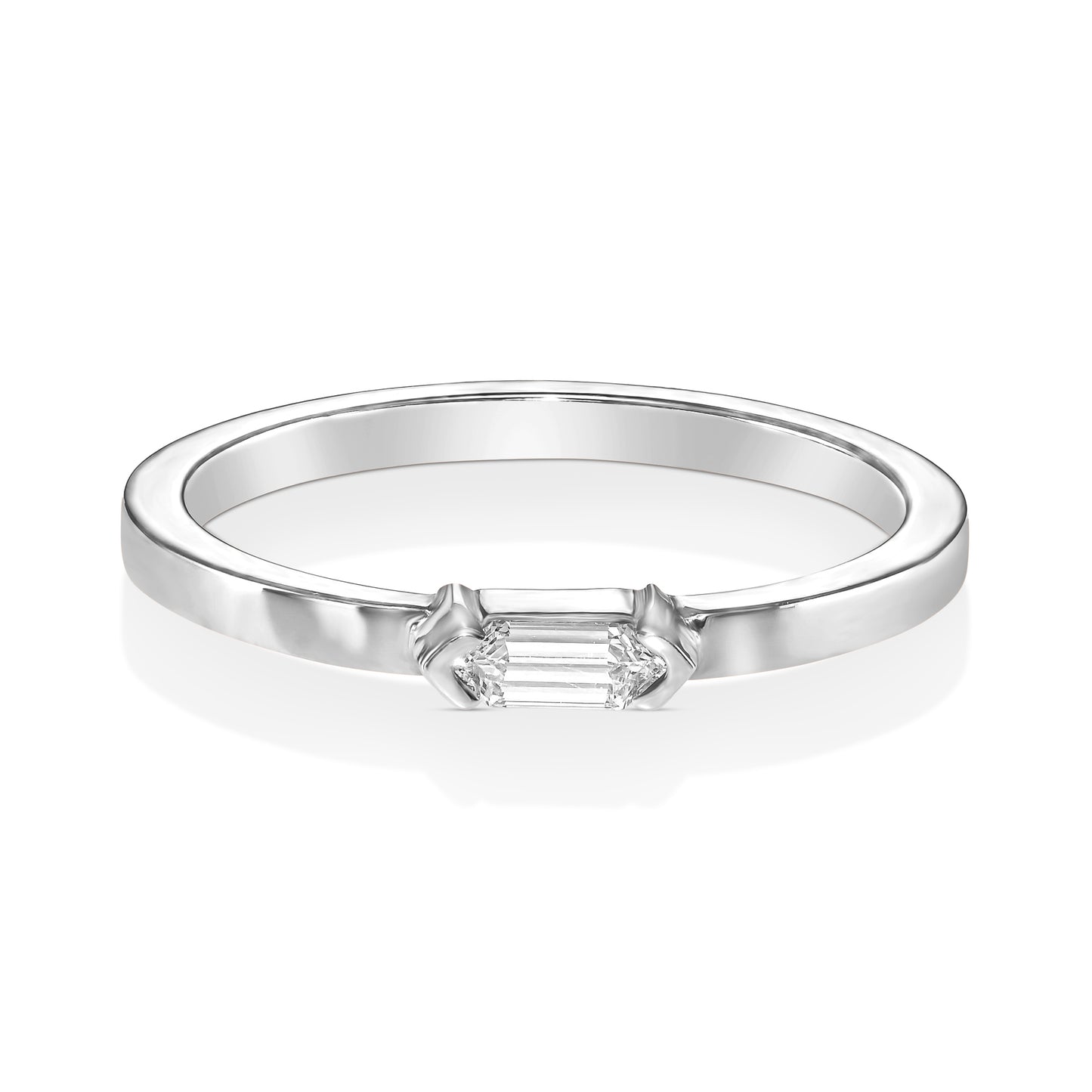 18k White Gold Ring With 0.07 Carat Elongated Hexagon Shape Natural Diamond