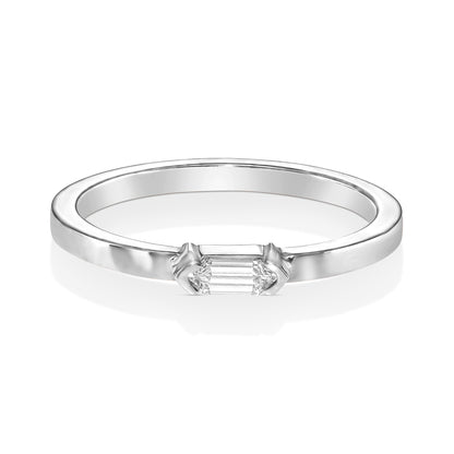 18k White Gold Ring With 0.07 Carat Elongated Hexagon Shape Natural Diamond