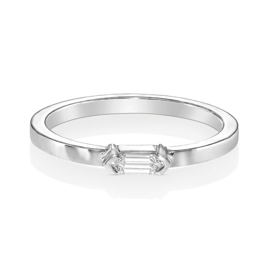 18k White Gold Ring With 0.07 Carat Elongated Hexagon Shape Natural Diamond