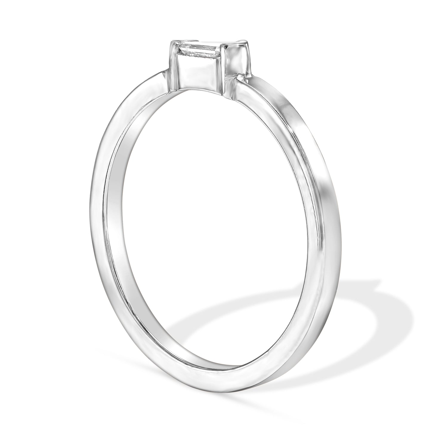 18k White Gold Ring With 0.07 Carat Elongated Hexagon Shape Natural Diamond