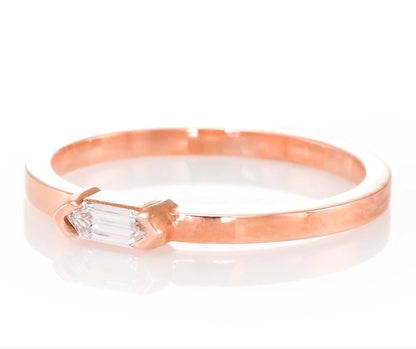18k Rose Gold Ring With 0.09 Carat Elongated Hexagon Shape Natural Diamond