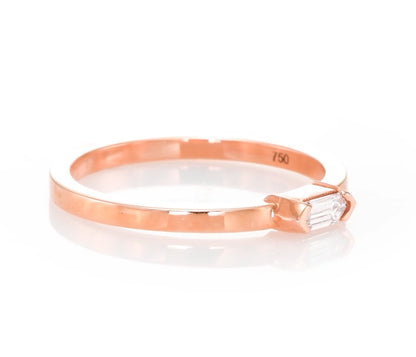 18k Rose Gold Ring With 0.09 Carat Elongated Hexagon Shape Natural Diamond