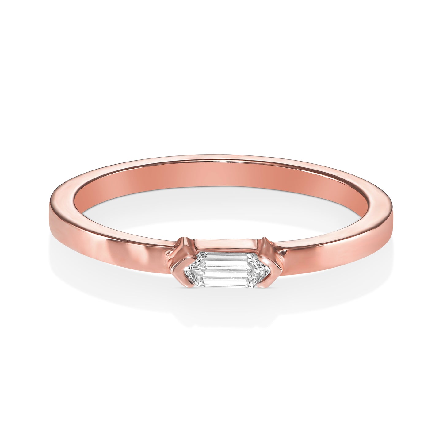 18k Rose Gold Ring With 0.09 Carat Elongated Hexagon Shape Natural Diamond