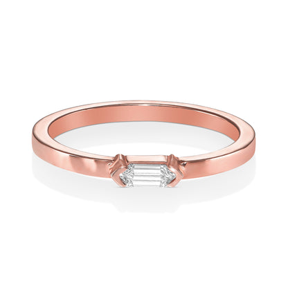 18k Rose Gold Ring With 0.09 Carat Elongated Hexagon Shape Natural Diamond