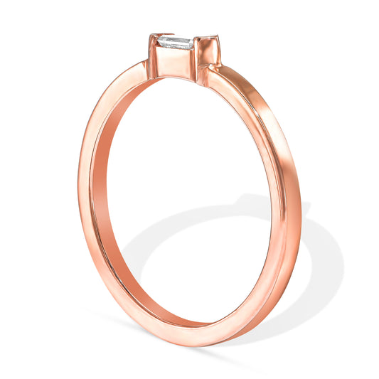 18k Rose Gold Ring With 0.09 Carat Elongated Hexagon Shape Natural Diamond