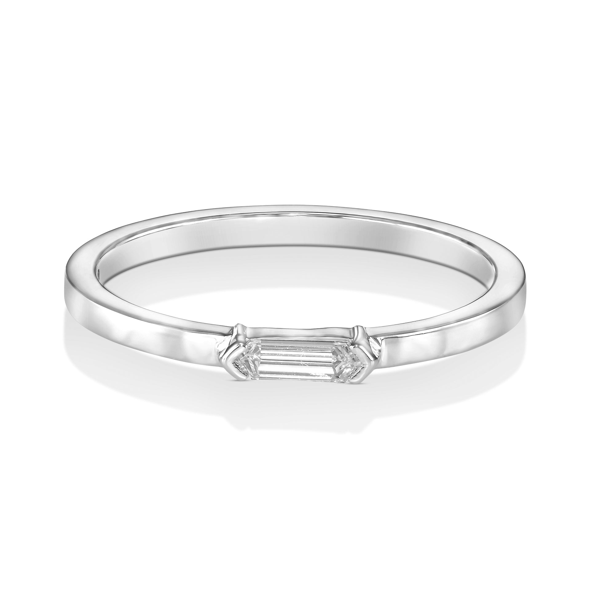 18k White Gold Ring With 0.13 Carat Elongated Hexagon Shape Natural Diamond