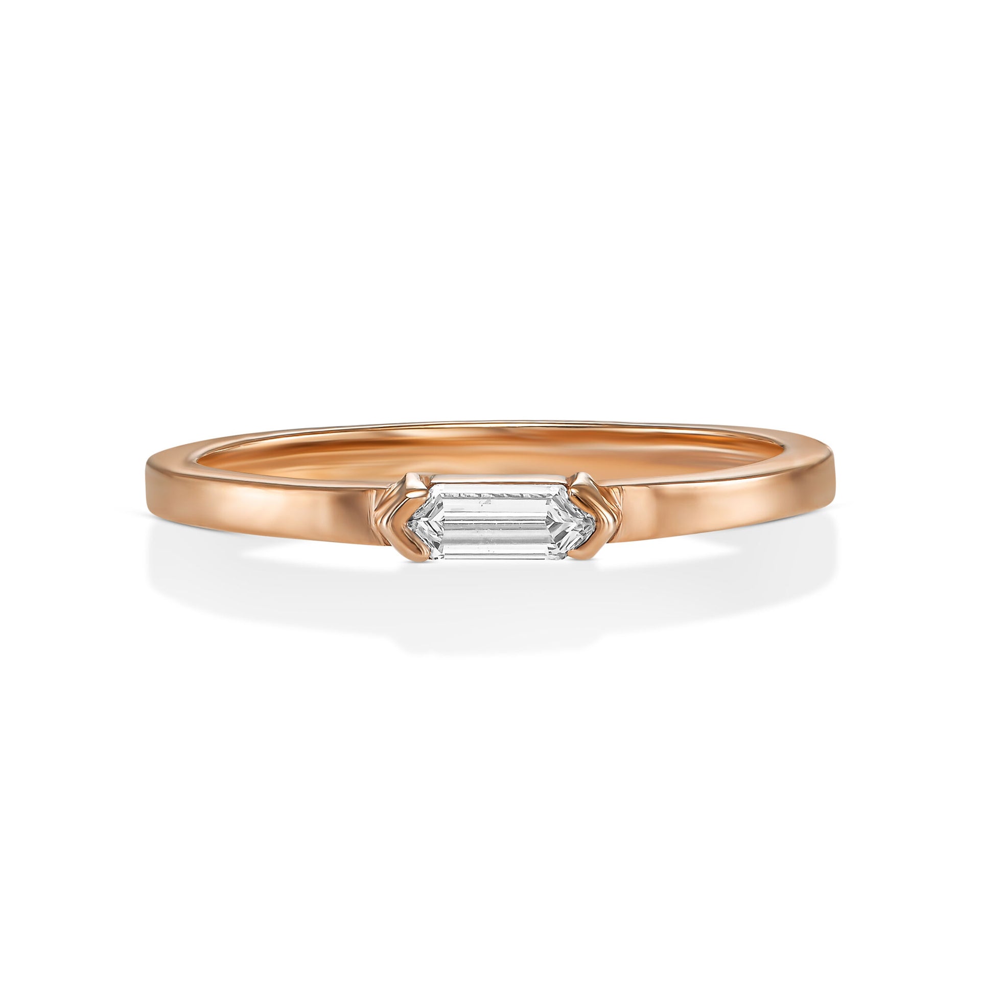 18k Rose Gold Ring With 0.10 Carat Elongated Hexagon Shape Natural Diamond